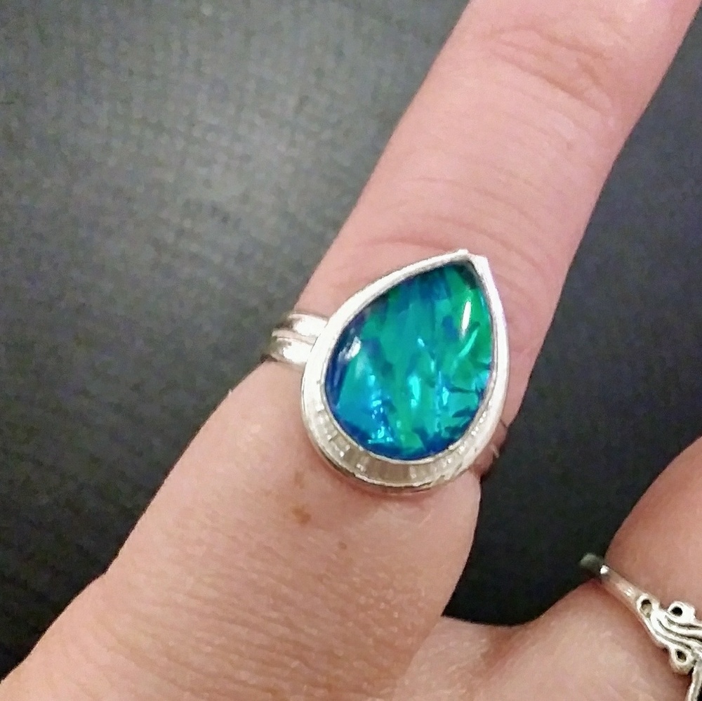 Aqua-Green Australian Triplet 925 Ring Size 7.5